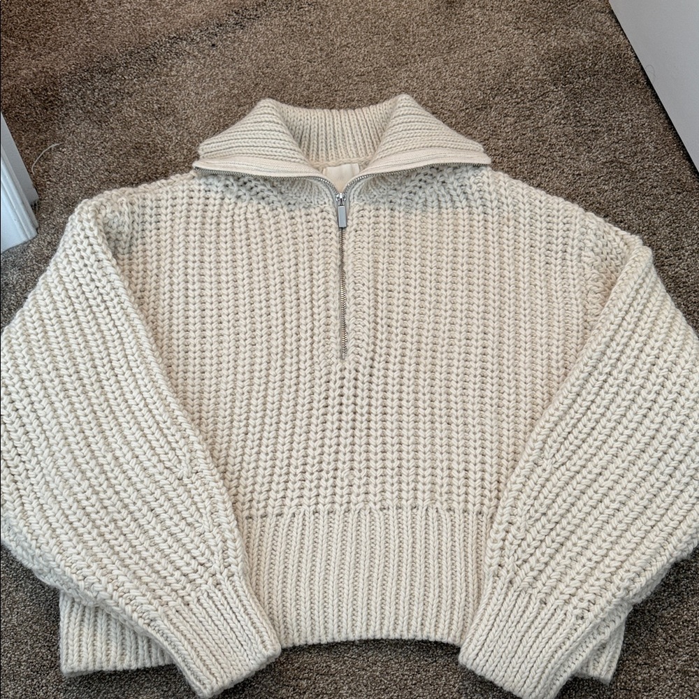 H&M Cream Knit Half-Zip Sweater
